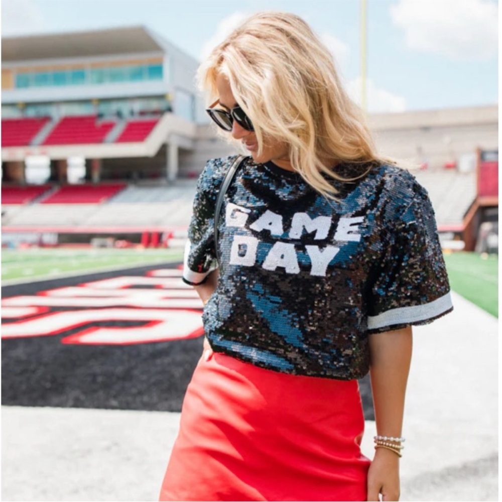 Anthropologie Le Lis Game Day Sequin Cropped Black Top Small NWT